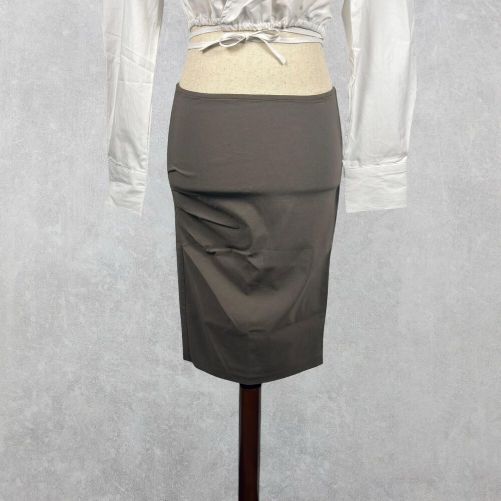 Vintage 90s Avenue Montaigne Slate Brown Pleated Side Bodycon Skirt